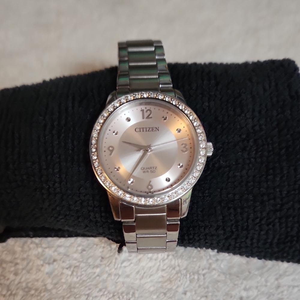 Citizen Silver Quartz Watch with Crystal Accents